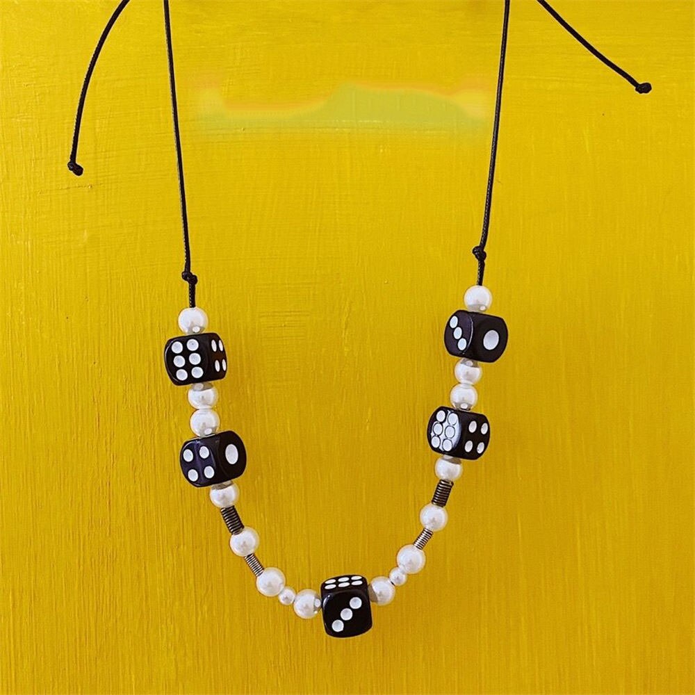 Geometric Beads Hip Hop Necklaces Jewelry For Women Pearl Smiley Skull Rope Adjustable Choker Necklace Punk Harajuku New