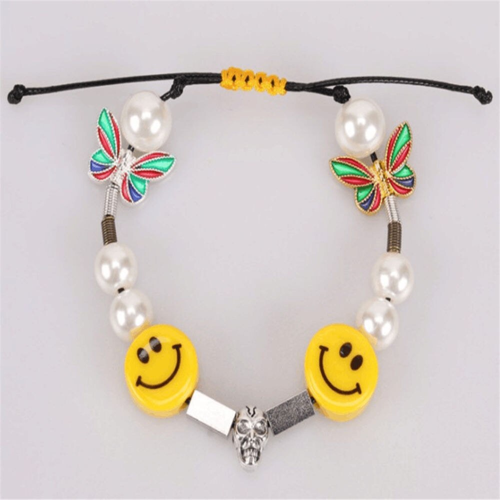 Geometric Beads Hip Hop Necklaces Jewelry For Women Pearl Smiley Skull Rope Adjustable Choker Necklace Punk Harajuku New