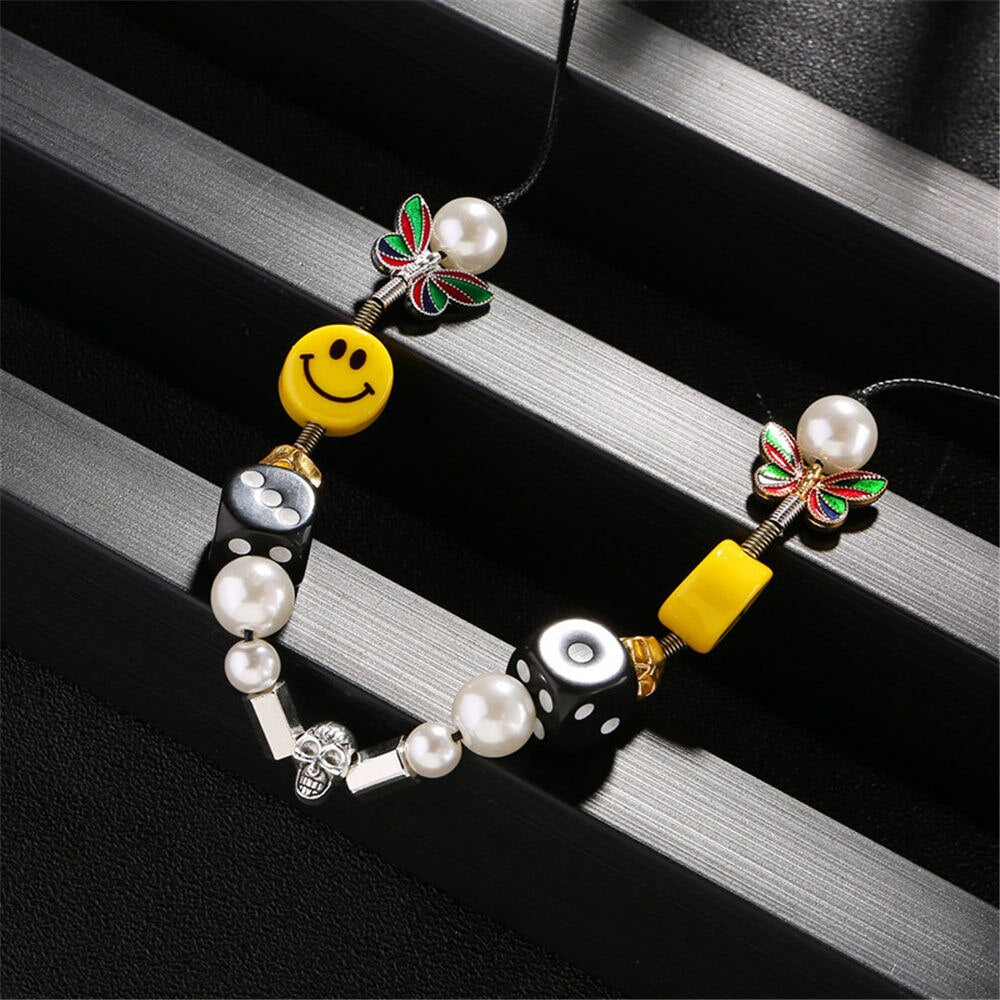 Geometric Beads Hip Hop Necklaces Jewelry For Women Pearl Smiley Skull Rope Adjustable Choker Necklace Punk Harajuku New