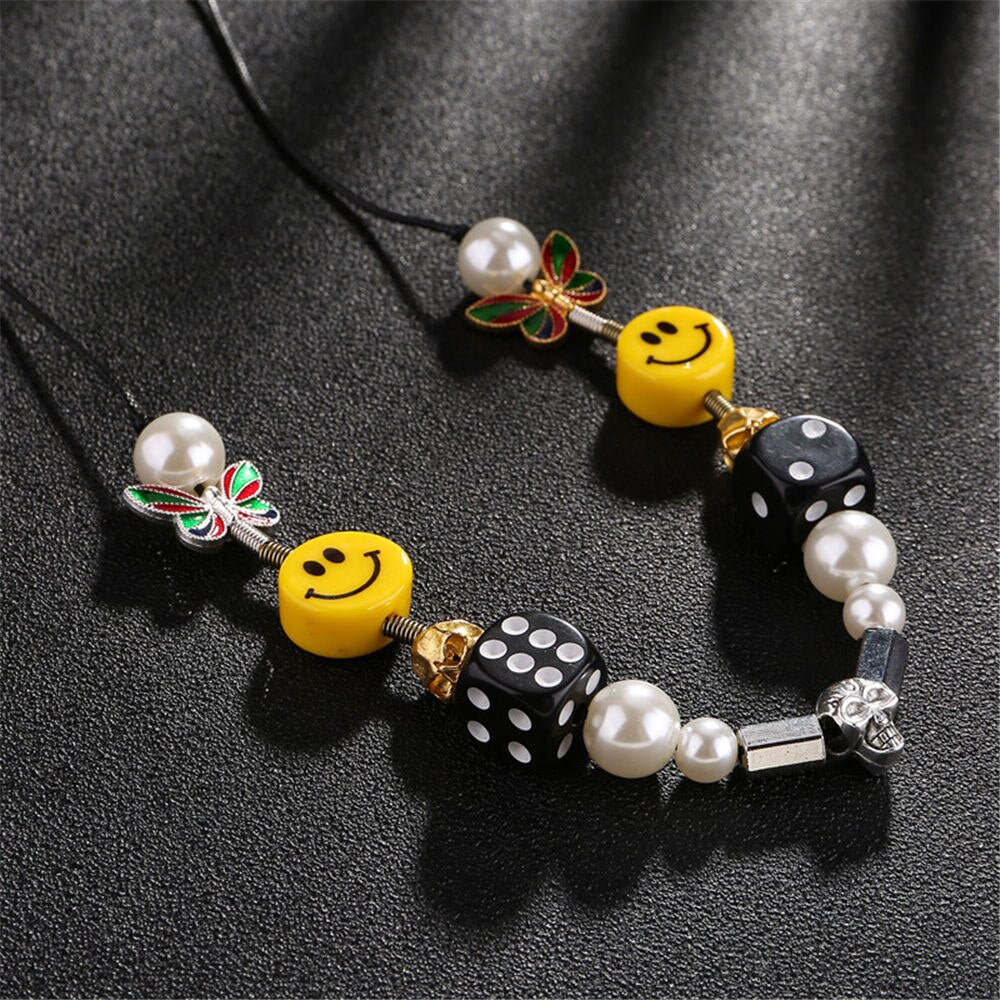 Geometric Beads Hip Hop Necklaces Jewelry For Women Pearl Smiley Skull Rope Adjustable Choker Necklace Punk Harajuku New