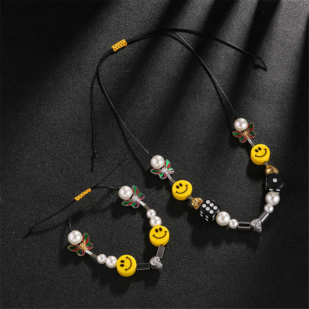 Geometric Beads Hip Hop Necklaces Jewelry For Women Pearl Smiley Skull Rope Adjustable Choker Necklace Punk Harajuku New