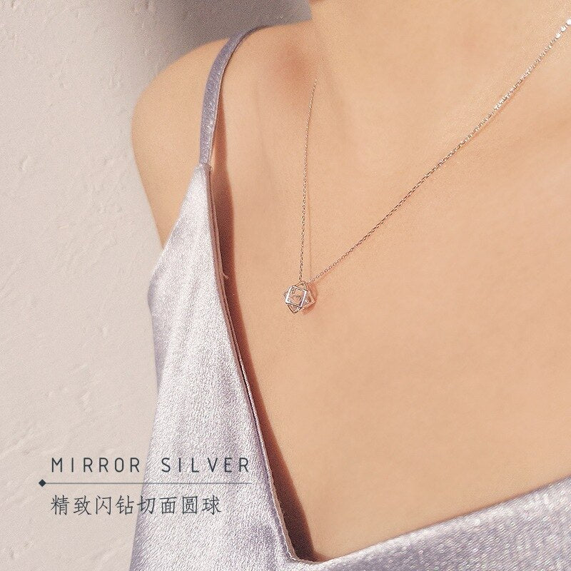 Geometric Beauty Necklace S925 Sterling Silver Simple Flash Diamond Faceted Ball Clavicle Necklace Oжерелье