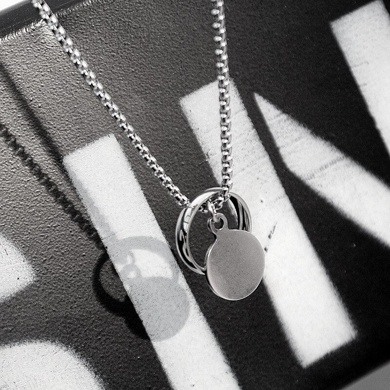 Geometric Circle Dual-Purpose Titanium Steel Necklace 2021Temperament Men and Women Hip-hop Punk Style Pendant Does