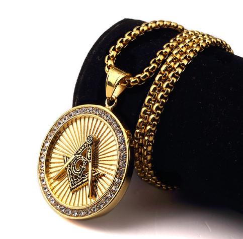 Geometric Circle Masonic Letter G Necklace Gold Pendant.