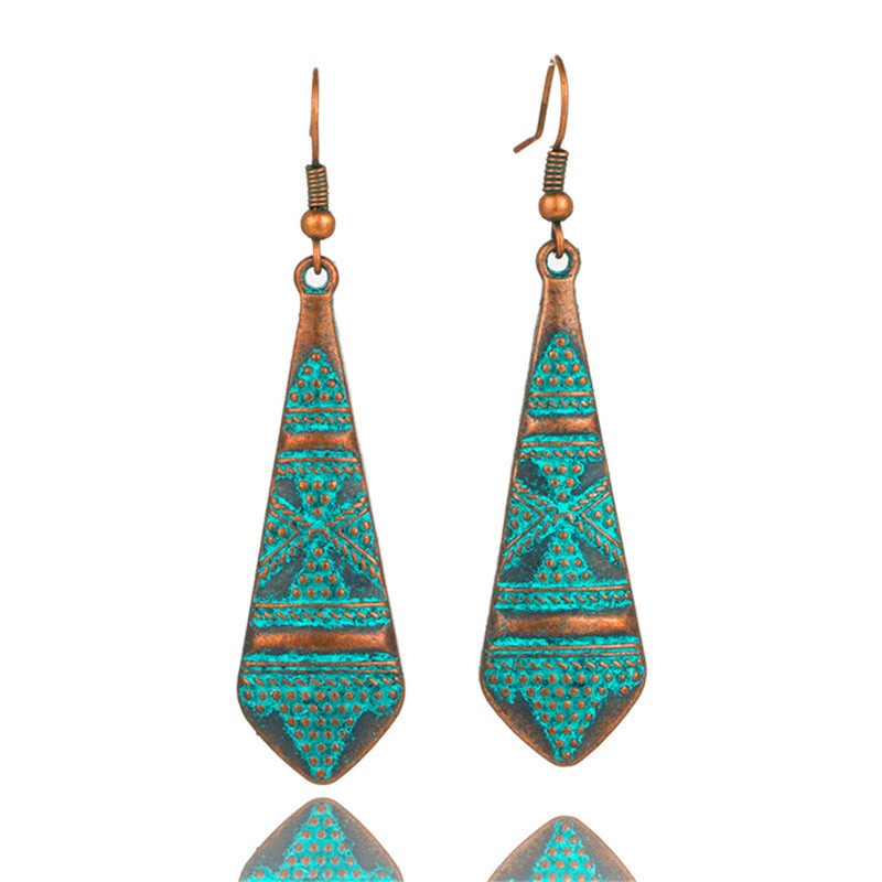 Geometric earrings Vintage antique green red hanging earring statement jewelry Retro bohemian ethnic indian earrings for women