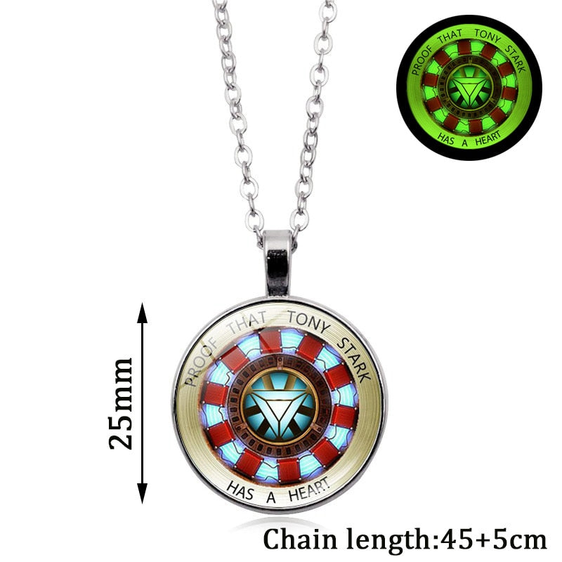 Glow In The Dark Necklace Jewelry Proof That Tony Stark Has A Heart Glass Dome Pendant Chain Necklace Men Women birthday gift