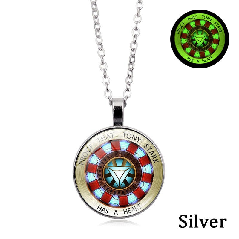 Glow In The Dark Necklace Jewelry Proof That Tony Stark Has A Heart Glass Dome Pendant Chain Necklace Men Women birthday gift