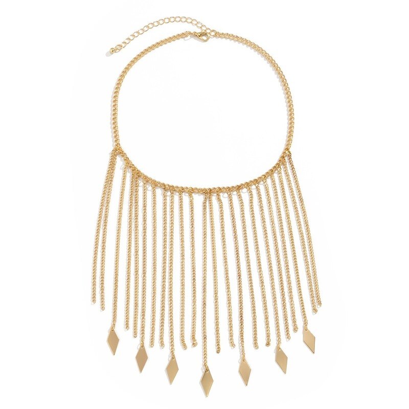 Gold Color Short Necklace for Women Sequin Tassel Necklaces Ladies Metal Chain Choker Necklace Jewelry Girl Wedding Collares