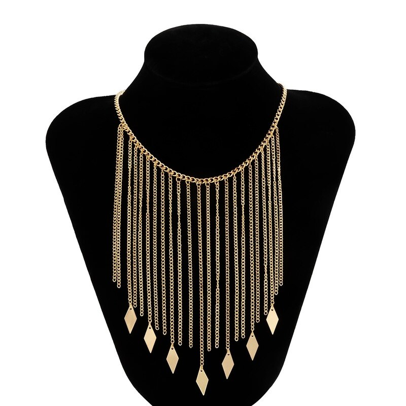 Gold Color Short Necklace for Women Sequin Tassel Necklaces Ladies Metal Chain Choker Necklace Jewelry Girl Wedding Collares