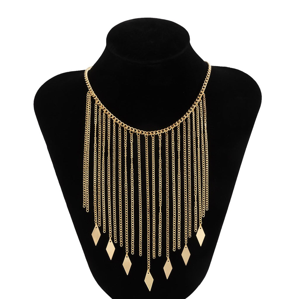 Gold Color Short Necklace for Women Sequin Tassel Necklaces Ladies Metal Chain Choker Necklace Jewelry Girl Wedding Collares