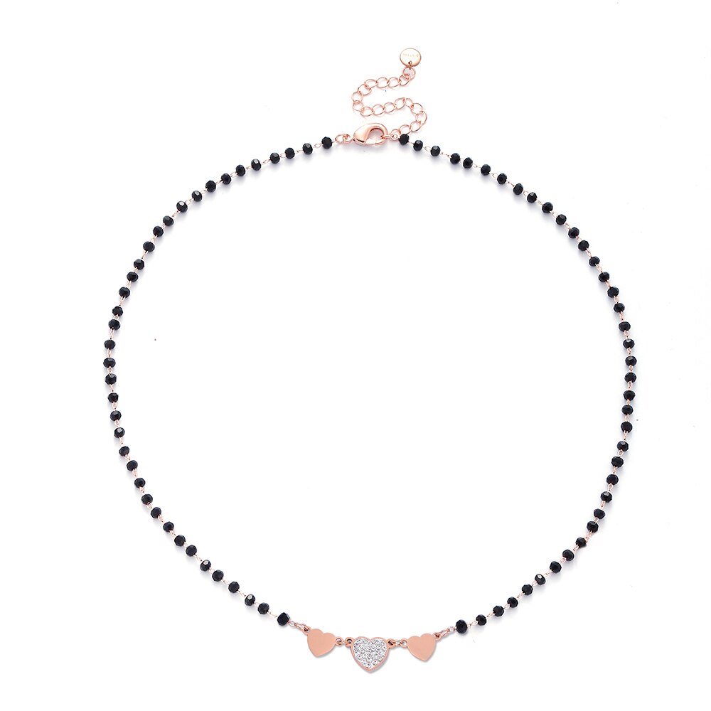 Gold Plate Cubic Zirconia Black Beads Crystal  Heart Adjusta Necklace Gift For Woman Trendy Wedding Party Female Jewelry New