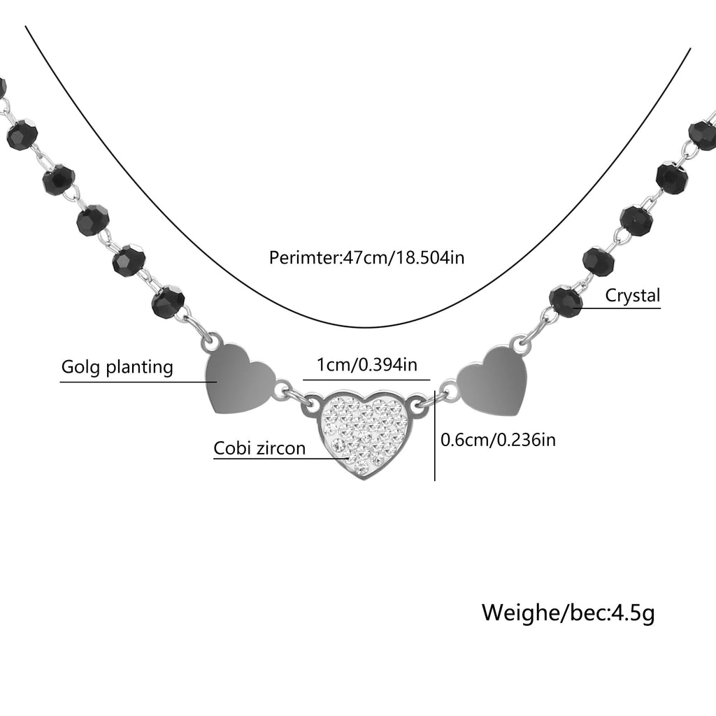 Gold Plate Cubic Zirconia Black Beads Crystal  Heart Adjusta Necklace Gift For Woman Trendy Wedding Party Female Jewelry New