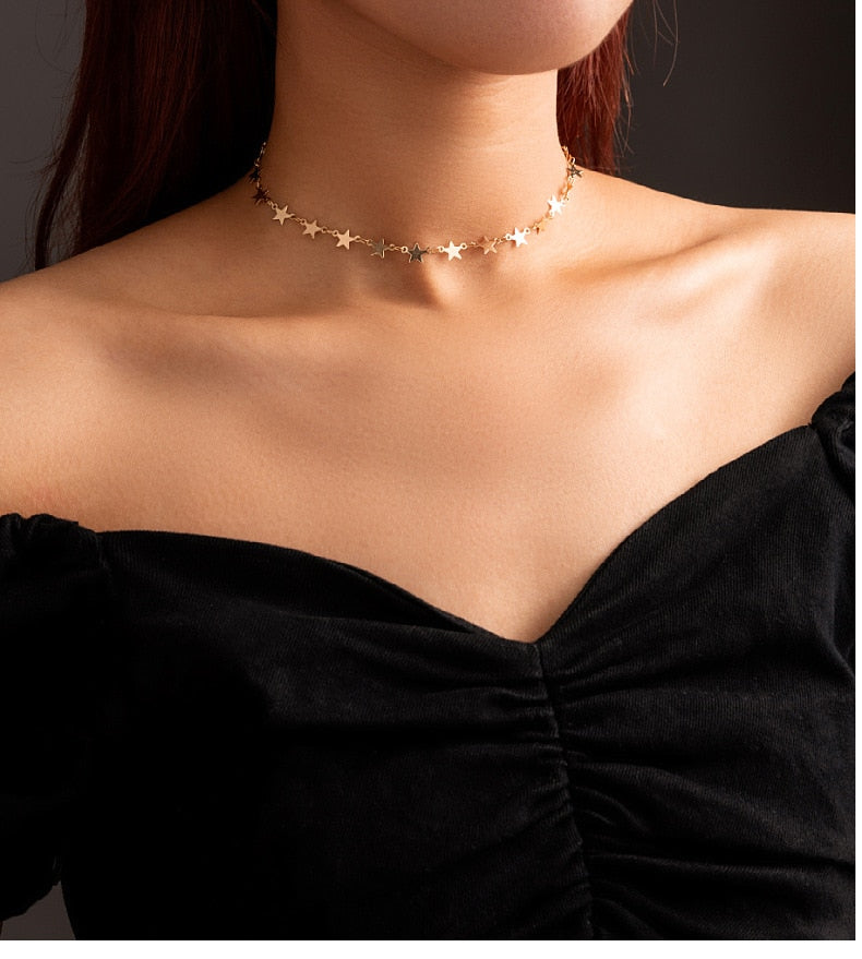 Gold Star Choker Necklace Outer Banks Sarah Cameron Necklace Chain Dainty Necklace Summer Beach Streetwear Jewelry Birthday Gift