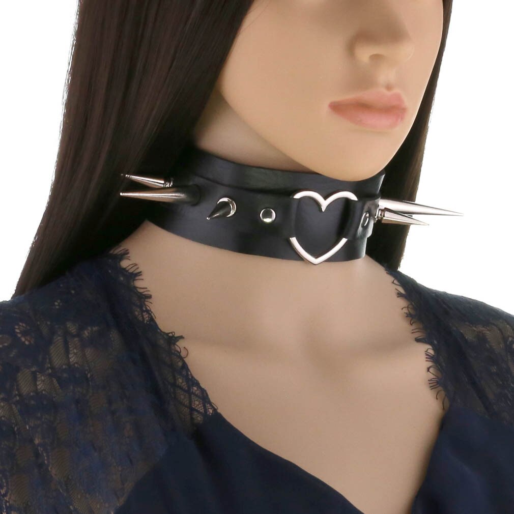 Fashion Women Men Cool Punk Goth Metal Spike Studded Leather Collar Choker  Necklace 