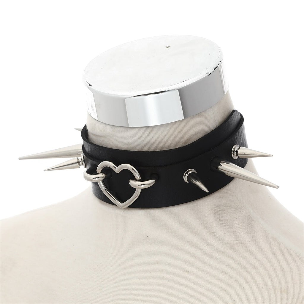 Goth Spiked Choker Collar  Black Pu Leather Gothic Necklace Woman Punk Studded Chocker Emo Cosplay Jewelry