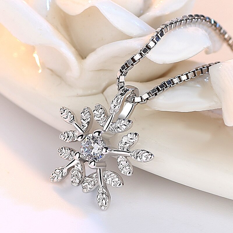 Women's Snowflake Leaf Pendants And Necklaces 925 Stamp Silver Color Wedding Jewelry For Women 2022  GaaBou