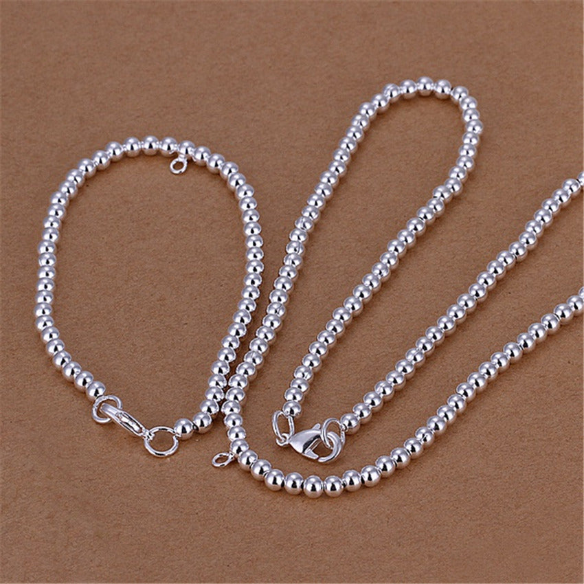 designer classic 4MM Buddha beads chain 925 sterling Silver Bracelet necklace Jewelry sets for women men Party Gifts