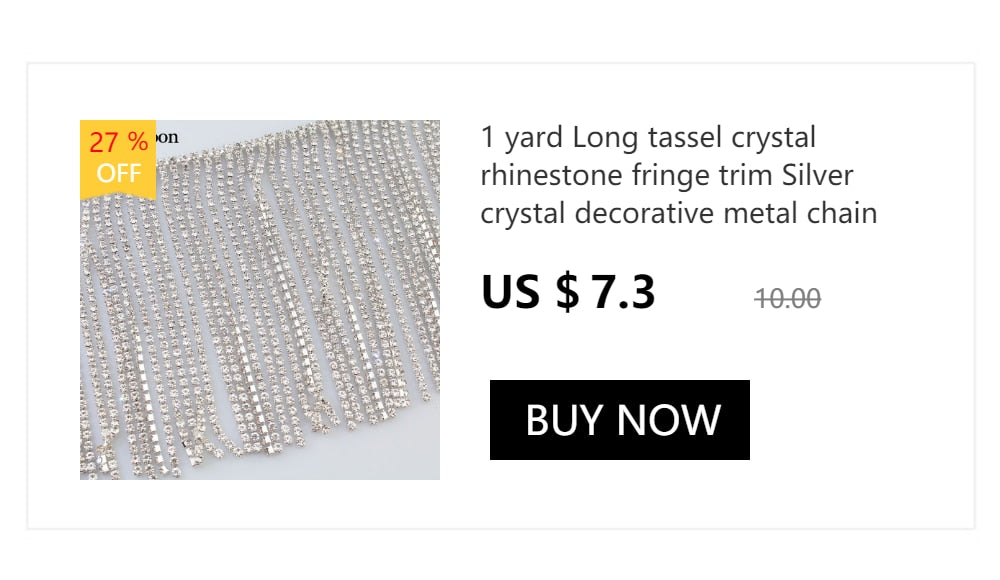 1 yard Long tassel crystal rhinestone fringe trim Silver crystal decorative metal chain clothing accessories ML074