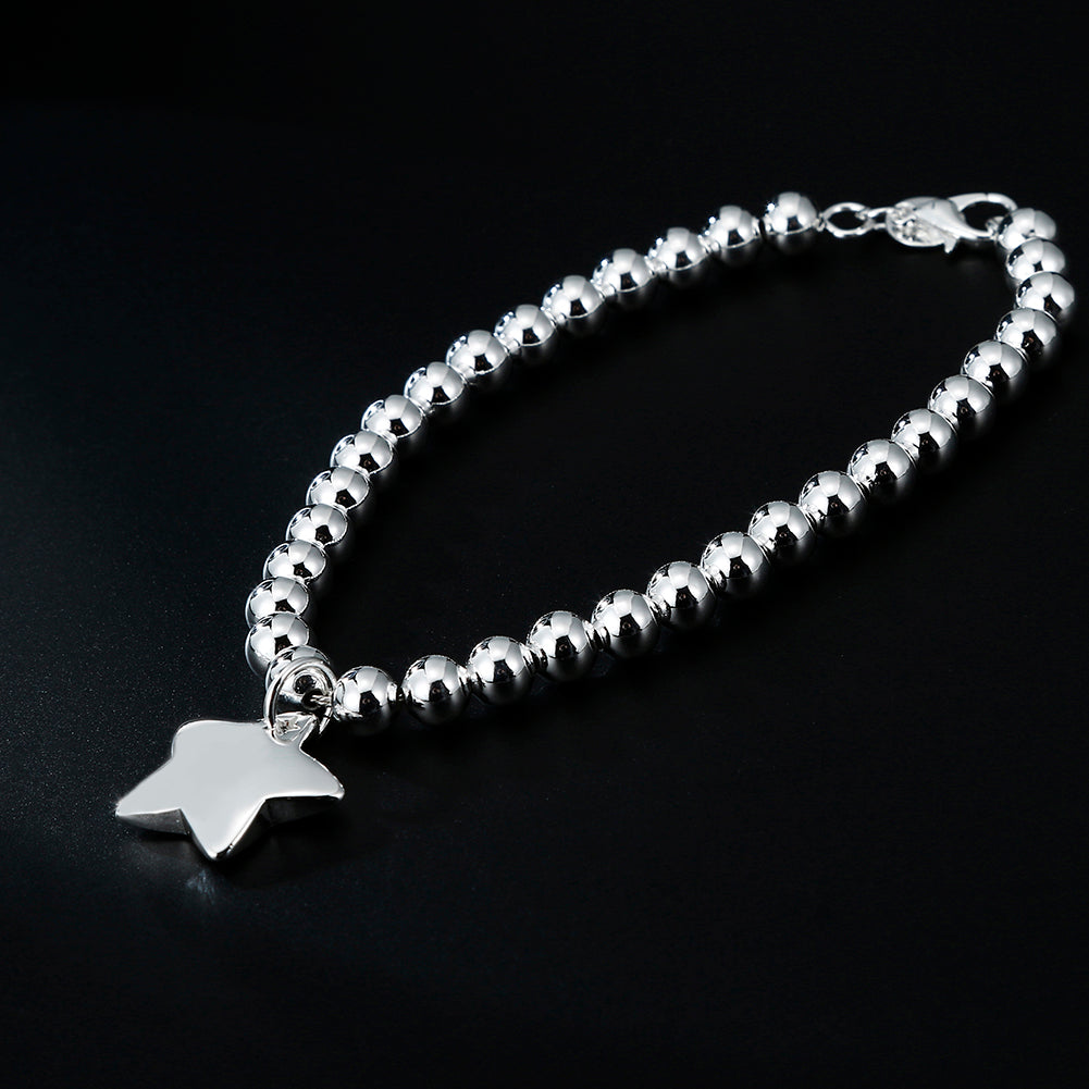 Popular brands 925 sterling silver fine 4MM Beads Chain Star Pendant Bracelets for women party Wedding Jewelry gifts