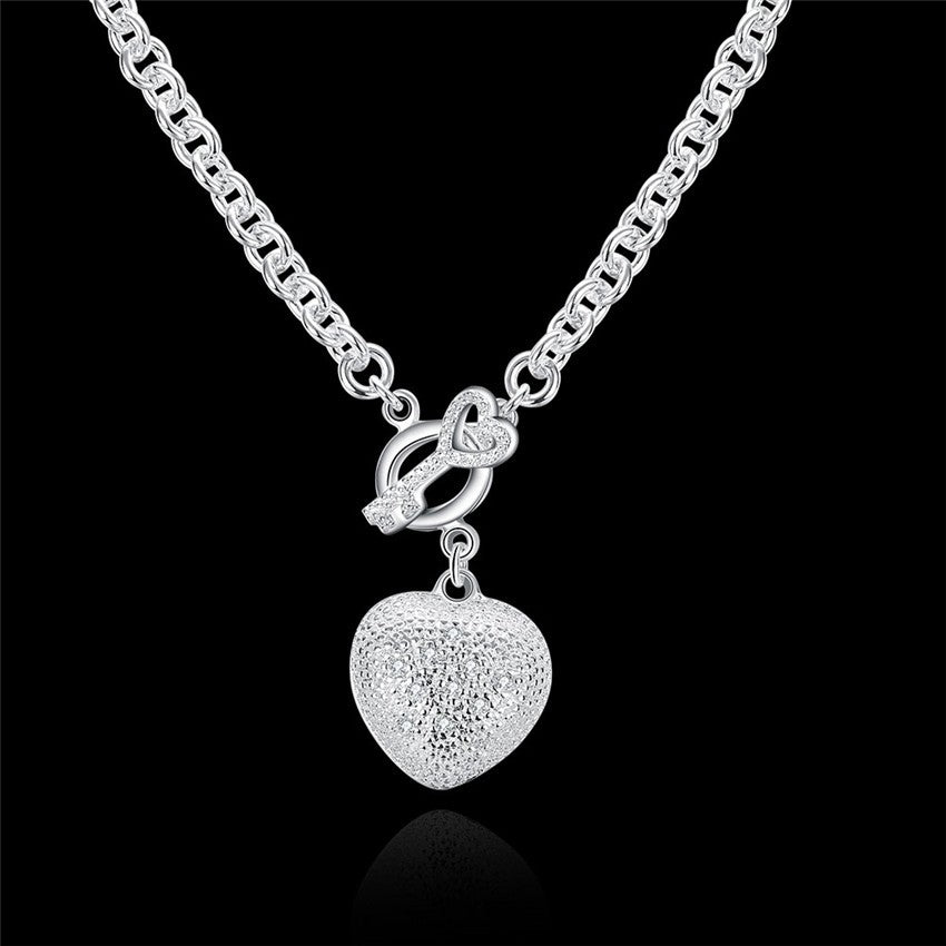 Pretty fine Crystal romantic Heart Key 925 Stamped Silver necklace for women Christmas gifts party wedding Jewelry