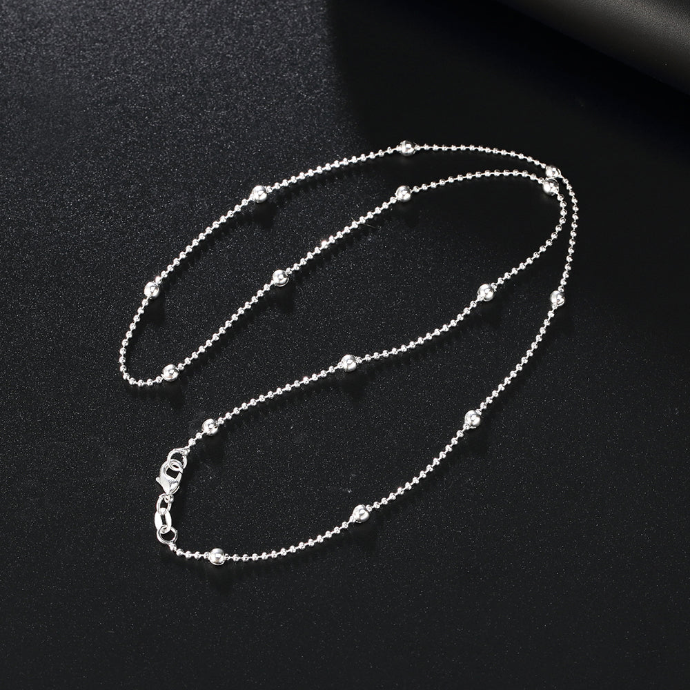 Korean 925 Stamped Silver charms Round beads chain Necklace For Women 16-24 inch party wedding Jewelry accessories gift