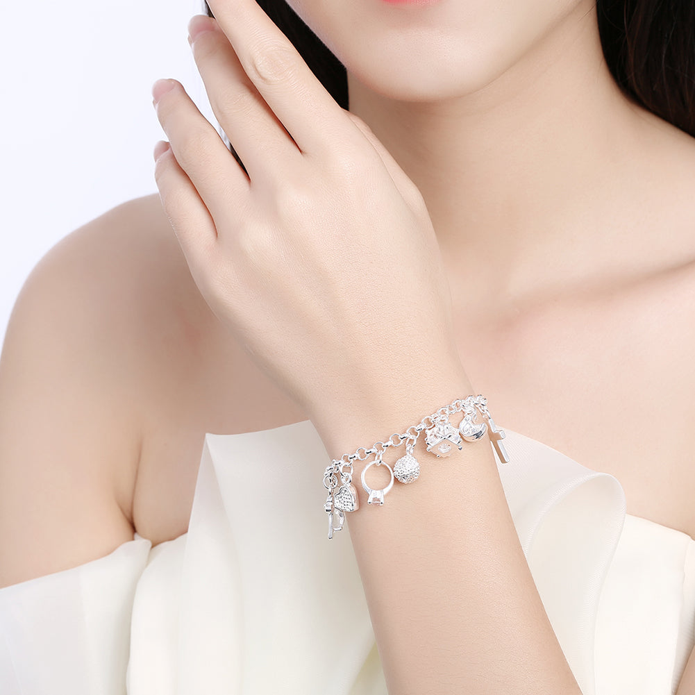 Street 925 Stamp silver fine Zircon heart key Pendant Bracelet for woman party Gifts wedding accessories Jewelry