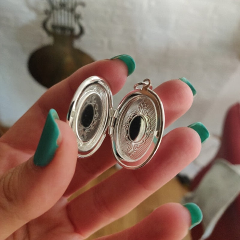 925 Sterling Silver Oval Round Photo Frame Pendant Necklace 18/20/22/24 Inch Snake Chain For Woman Man Wedding Jewelry