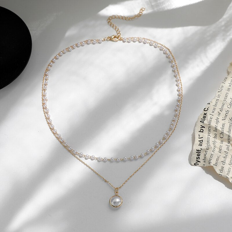 2022 Multi Layered Pearl Pendant Necklace Collar Choker Statement Necklace Women Wedding Party Jewelry Sweater Chain