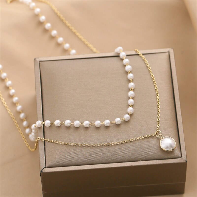 2022 Multi Layered Pearl Pendant Necklace Collar Choker Statement Necklace Women Wedding Party Jewelry Sweater Chain