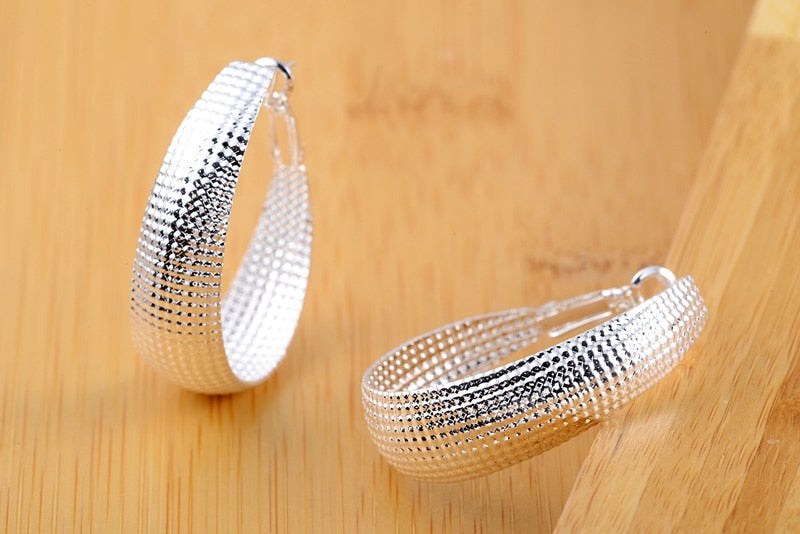 925 Stamp Silver Color U Shape Network Small Hoop Earrings For Women 2022 Trend Wedding Party Charm Christmas Jewelry