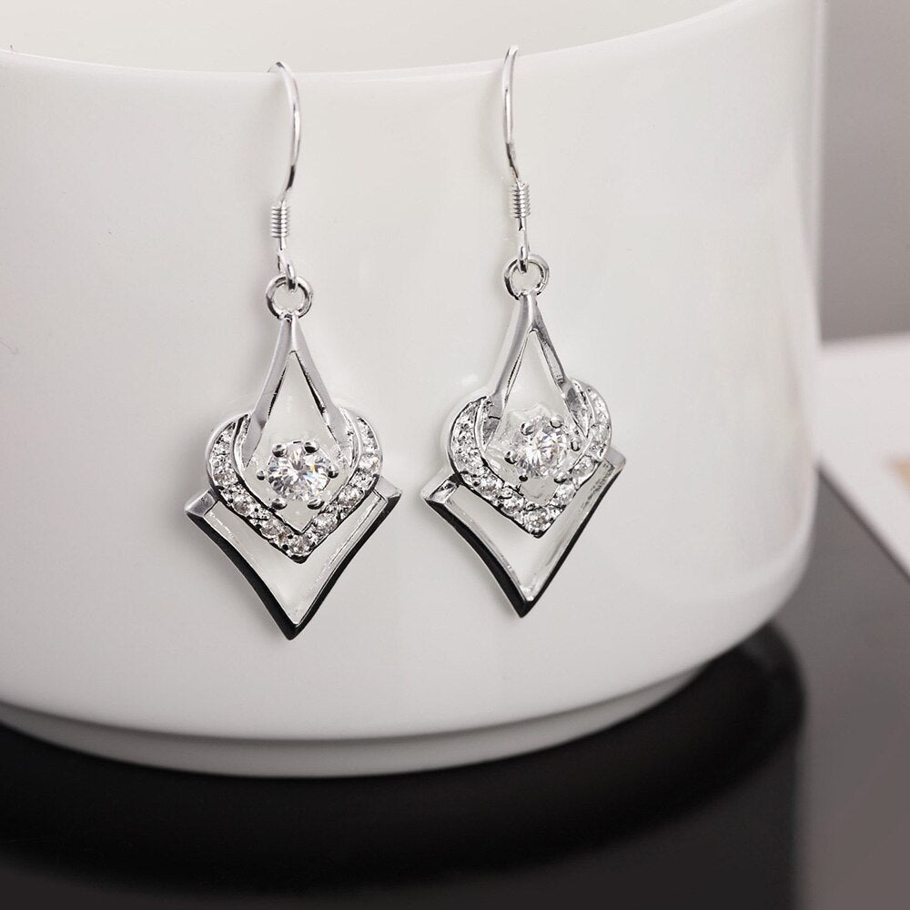 925 Stamp Silver Color Women's Zircon Heart Dangle Earrings 2022 Trend Wedding Earrings Pendant Jewelry Christmas GaaBou