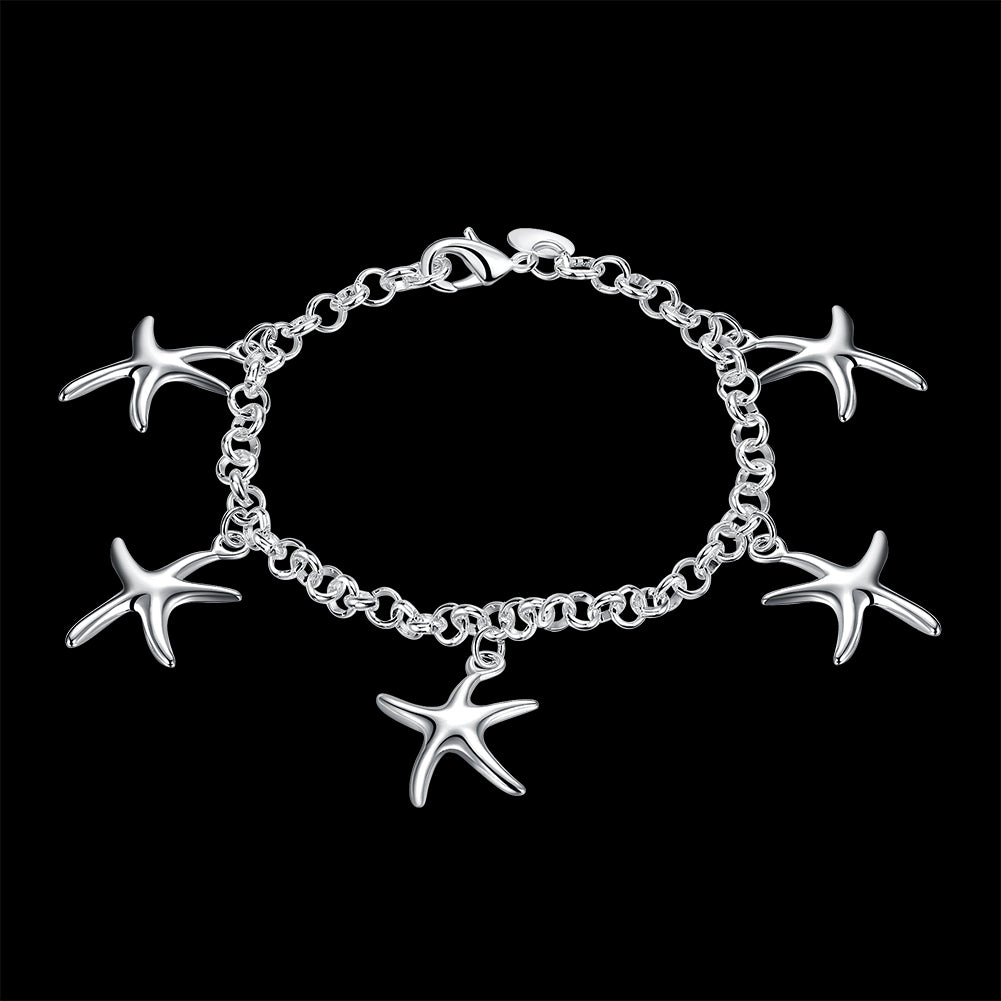 Fine Pretty five starfish Pendant 925 sterling silver Bracelet for woman  jewelry wedding accessories party gifts
