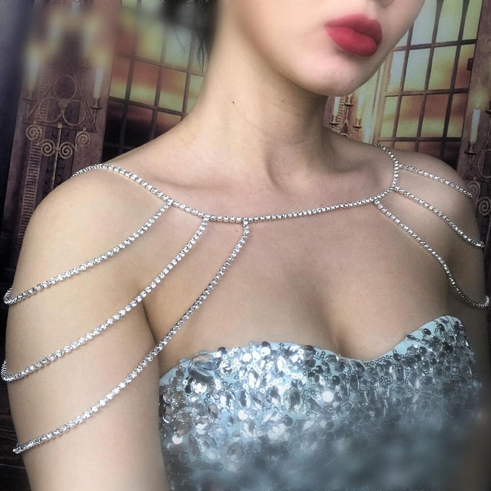 Stonefans Rhinestone Jewelry Bridal Shoulder Chain Necklace for Women Handmade Shoulder Jewelry Wedding Statement Necklace Chain