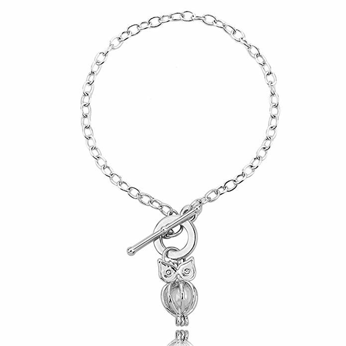 1 PC Owl Shape Locket Bracelet with 1 PC Real Pearl in Charm Pendant