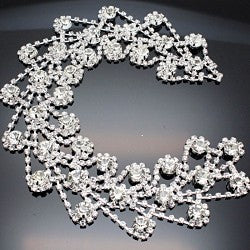 Flower shape crystal clear rhinestone applique rhinestone shoulder chain with tassel wedding dress decoration DIY sew on stone
