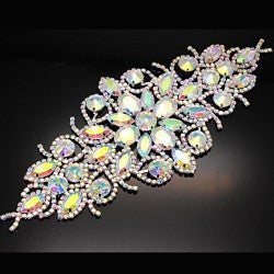 Flower shape crystal clear rhinestone applique rhinestone shoulder chain with tassel wedding dress decoration DIY sew on stone