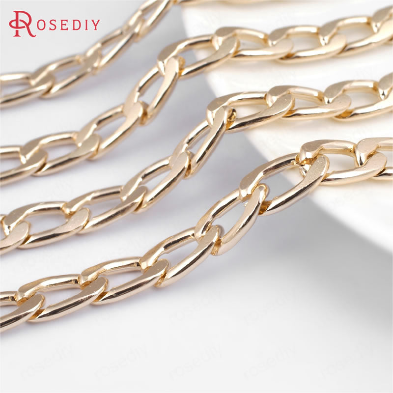 (29871)1 Meter Champagne gold Color Plated Flat Extended Chains Aluminum Chains Necklace Chains Diy Jewelry Findings Accessories
