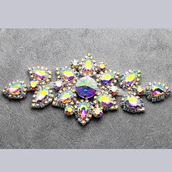 Flower shape crystal clear rhinestone applique rhinestone shoulder chain with tassel wedding dress decoration DIY sew on stone