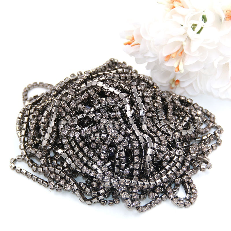 5yard/pack  Metal black base Gray glass Rhinestones Cup Chain DIY Wedding decoration Accessories