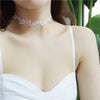 HUANZHI 2021 Sweet  Wavy Flower White Lace Imitation Pearl Pendant Clavicle Chain Choker Necklace for Women Wedding Jewelry