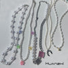 HUANZHI 2022 Vintage Colourful Pearl Choker Resin Flower Transparent Beads Pink Crystal Necklace for Women Wedding Jewelry