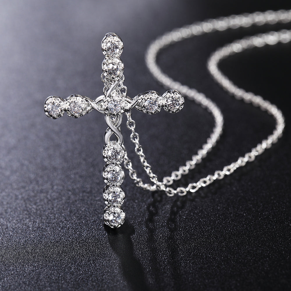 925 Stamped Silver Blue crystal cross Pendant Necklace For Women Christmas gifts Wedding party fine noble Jewelry