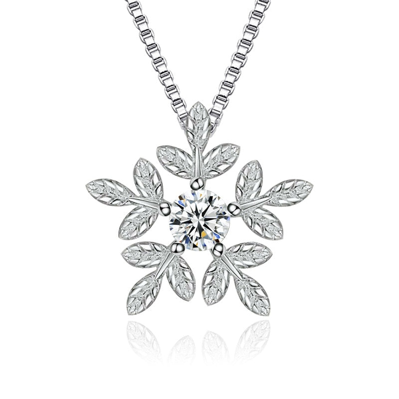 Women's Snowflake Leaf Pendants And Necklaces 925 Stamp Silver Color Wedding Jewelry For Women 2022  GaaBou
