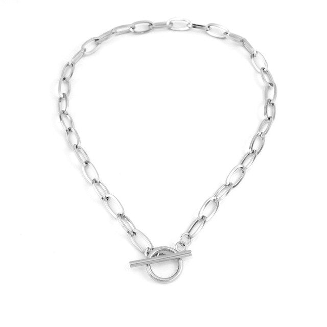 Half Moon necklace Stainless Steel Crescent Toggle Necklaces Gold Metal Luna Necklace Chunky Heavy Duty Chain Choker Collar