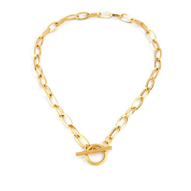 Half Moon necklace Stainless Steel Crescent Toggle Necklaces Gold Metal Luna Necklace Chunky Heavy Duty Chain Choker Collar