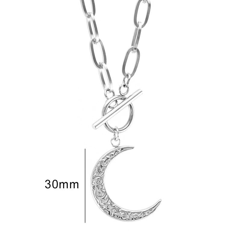 Half Moon necklace Stainless Steel Crescent Toggle Necklaces Gold Metal Luna Necklace Chunky Heavy Duty Chain Choker Collar