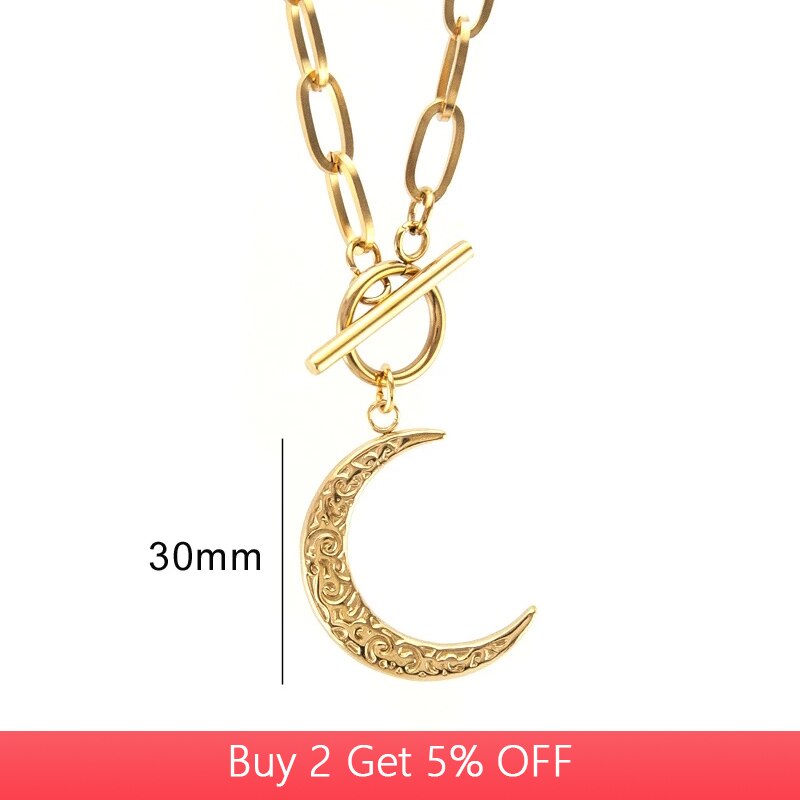 Half Moon necklace Stainless Steel Crescent Toggle Necklaces Gold Metal Luna Necklace Chunky Heavy Duty Chain Choker Collar