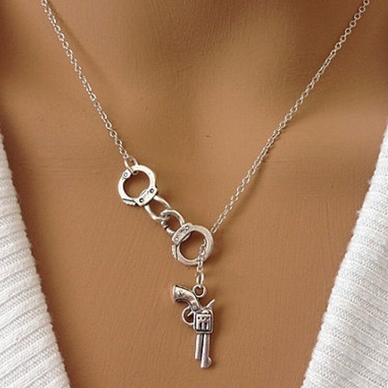 Handcuff And Gun Lariat Necklace - Law Enforcement - Police Officer Sheriff's Deputy - Gift For Her