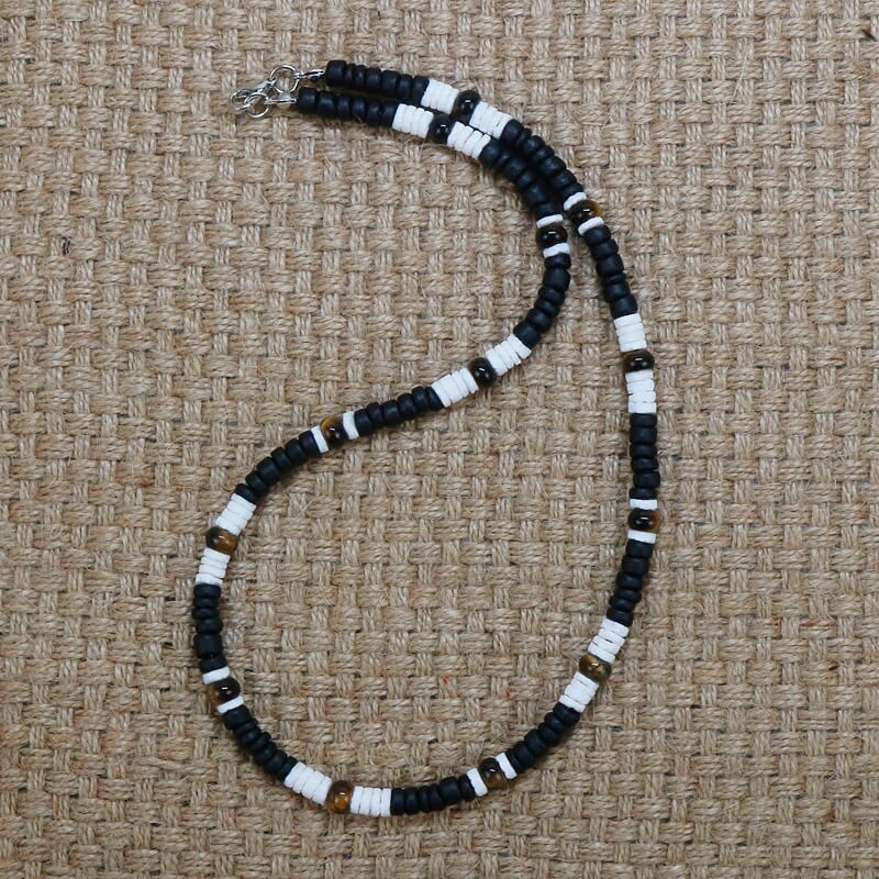 Handmade Tiger Eye Stone Necklace Men Natural Coconut Shell Necklace Male Tribal Jewelry Surfer Necklace Men Accessories CO-09