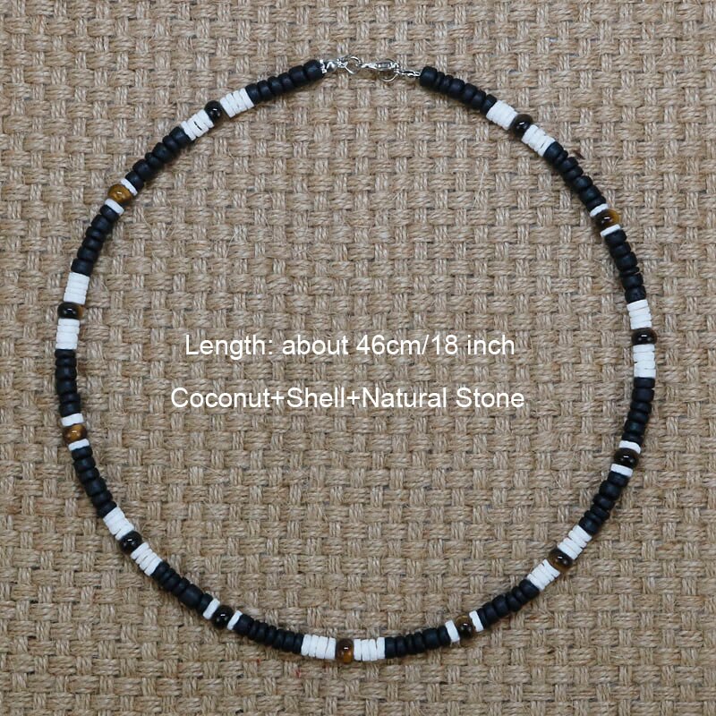 Handmade Tiger Eye Stone Necklace Men Natural Coconut Shell Necklace Male Tribal Jewelry Surfer Necklace Men Accessories CO-09